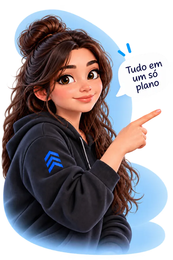 Mascote da Clyver apontando para o plano Flow